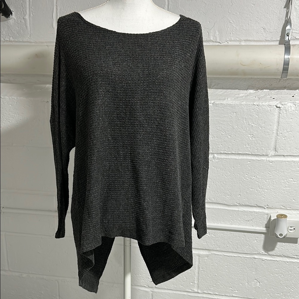 1. State Gray Crew Neck Sweater Asymmetrical Design